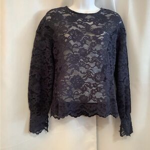 Adiva Top Women’s Size XS Lace Floral Sheer Drop Shoulder Navy